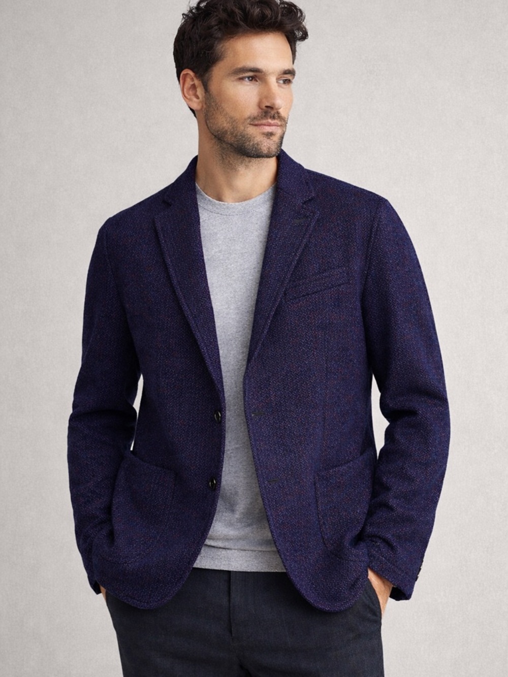 Bugatchi Bordeaux Tweed Herringbone Blazer Cotton Wool Men's Size 46 KX2605J41